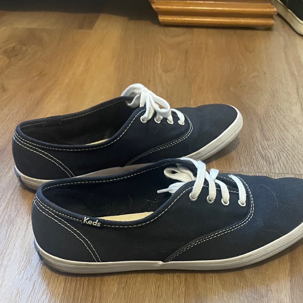 Keds Navy Canvas Low-Top Sneakers with White Laces (women’s) - Picture 3 of 4